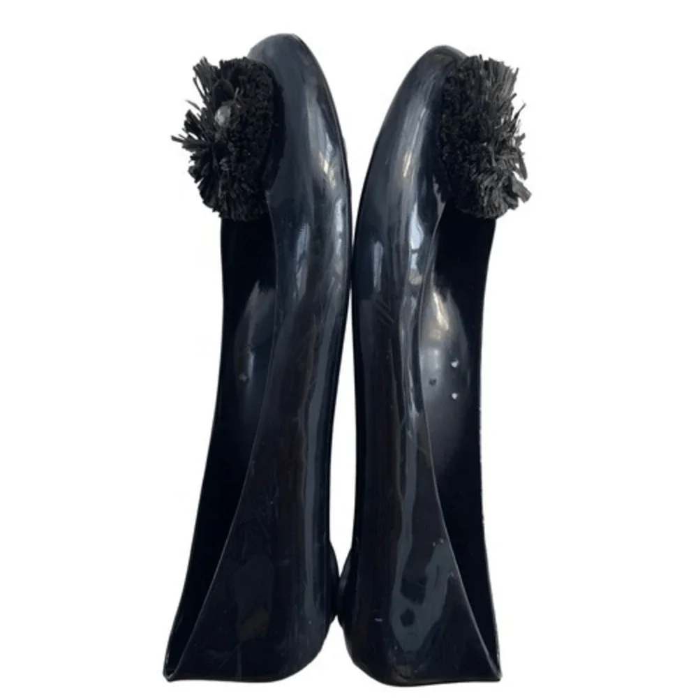 Tory Burch Black Jelly Ballet Flats Embellished Round Toe‎ Women's Shoes